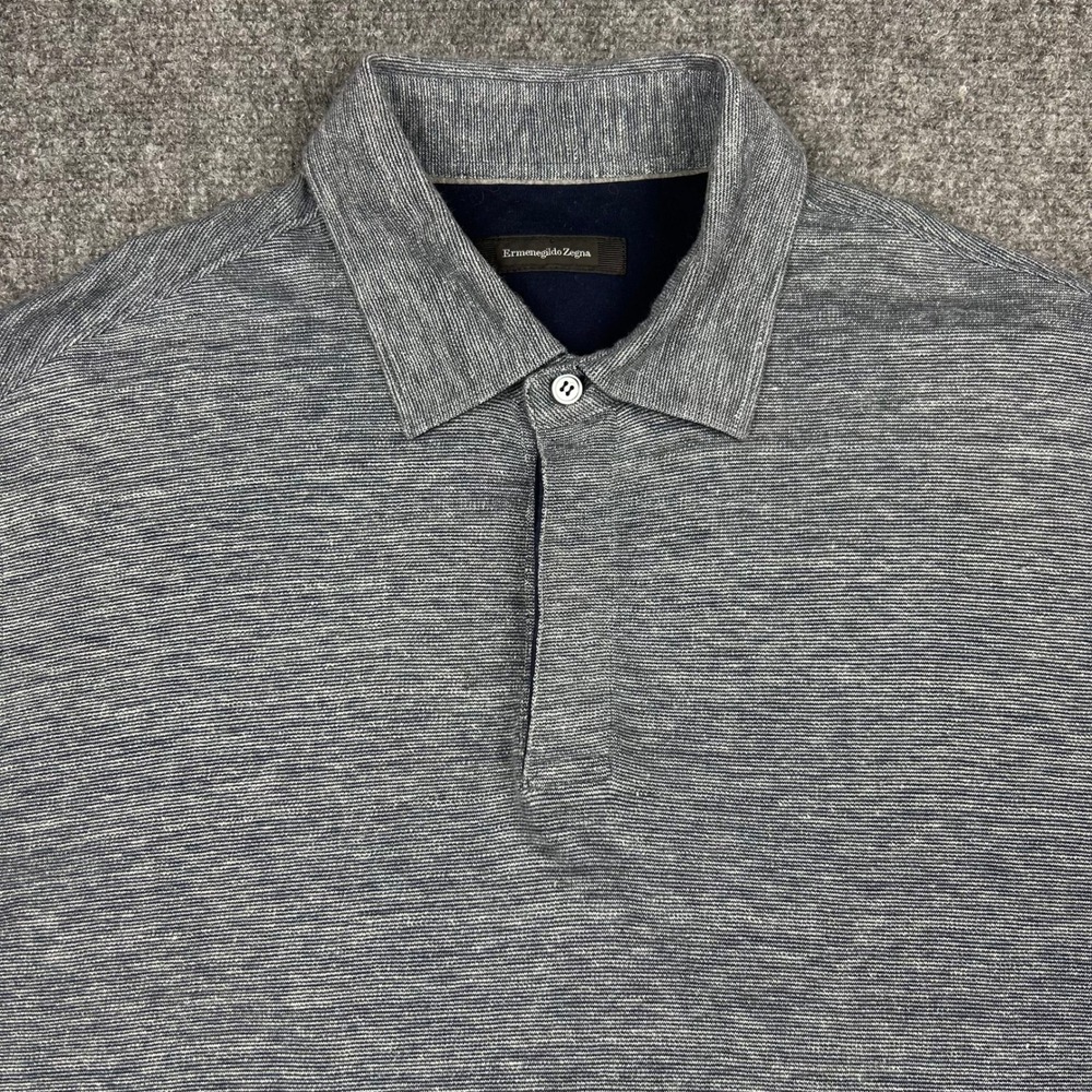 Ermenegildo Zegna Polo Shirt Mens L Blue Grey Linen Blend Short Sleeve Luxury